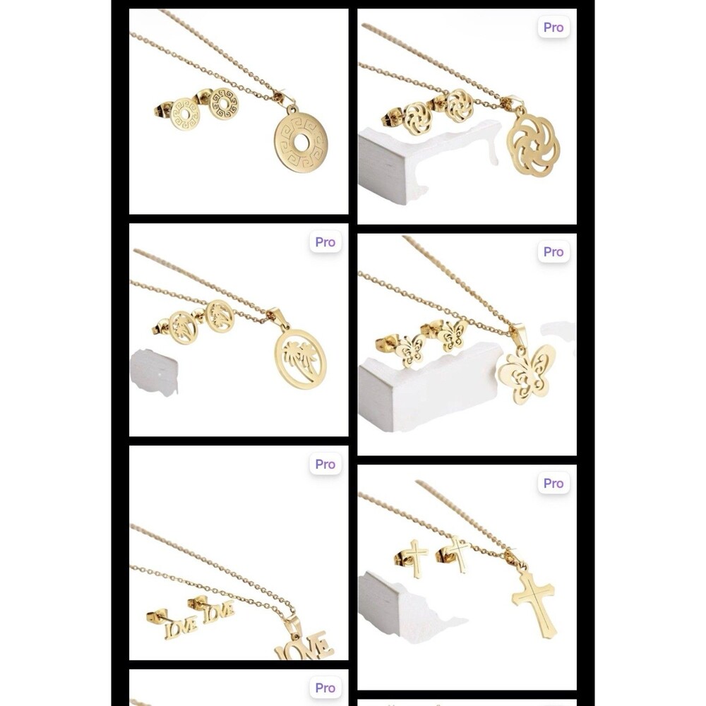 Gold Stainless Steel Jewelry Set Necklace and Earrings No Stone Modern Design